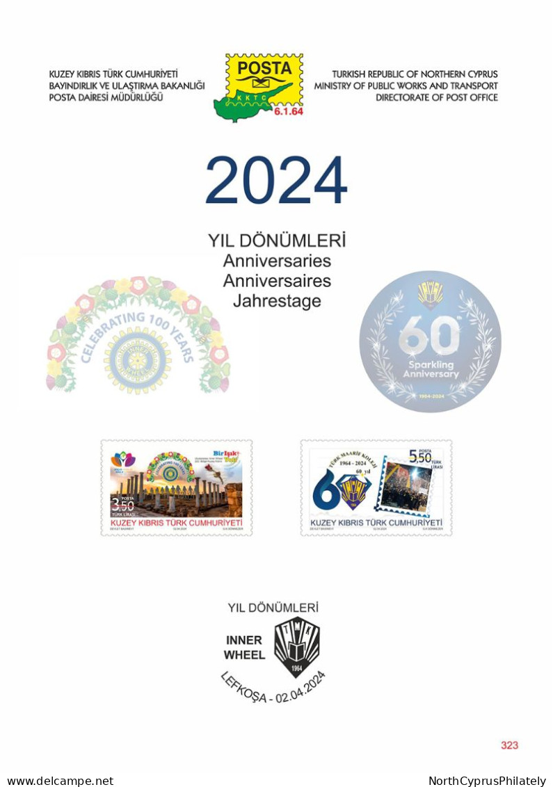 2024 TURKISH CYPRUS ZYPERN " Anniversaires Inner Wheel - College " FDC - Covers & Documents