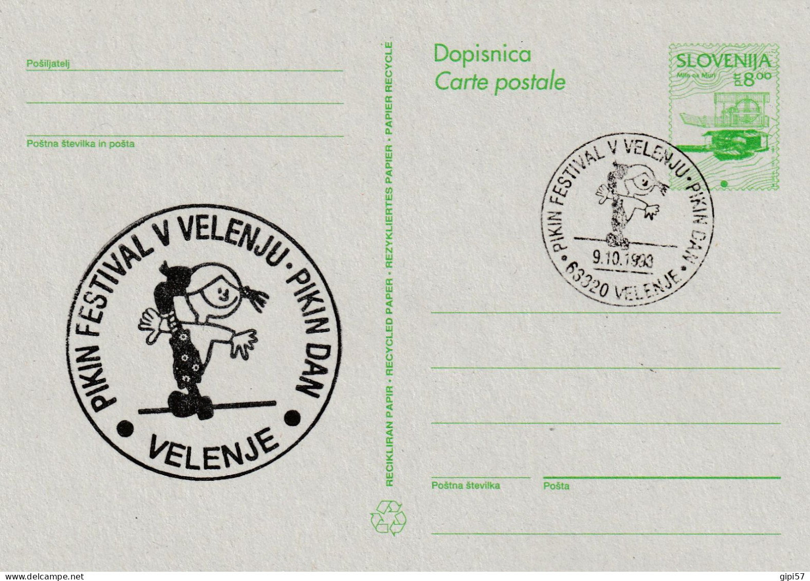 Pippi Calzelunghe, Fifi Brindacier, Pippi Longstocking, Pippi Långstrump, POSTCARD FESTIVAL 1993 SPECIAL CANCEL  VELENJE - Slovenië