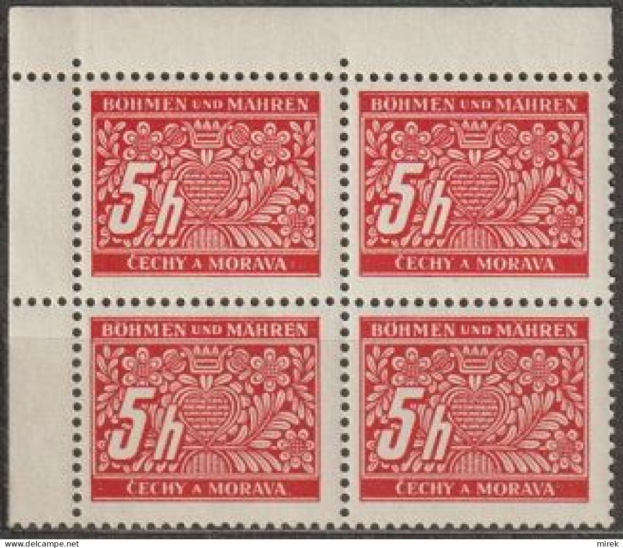 071/ Pof. DL 1, Corner 4-block, Perforated Border - Unused Stamps