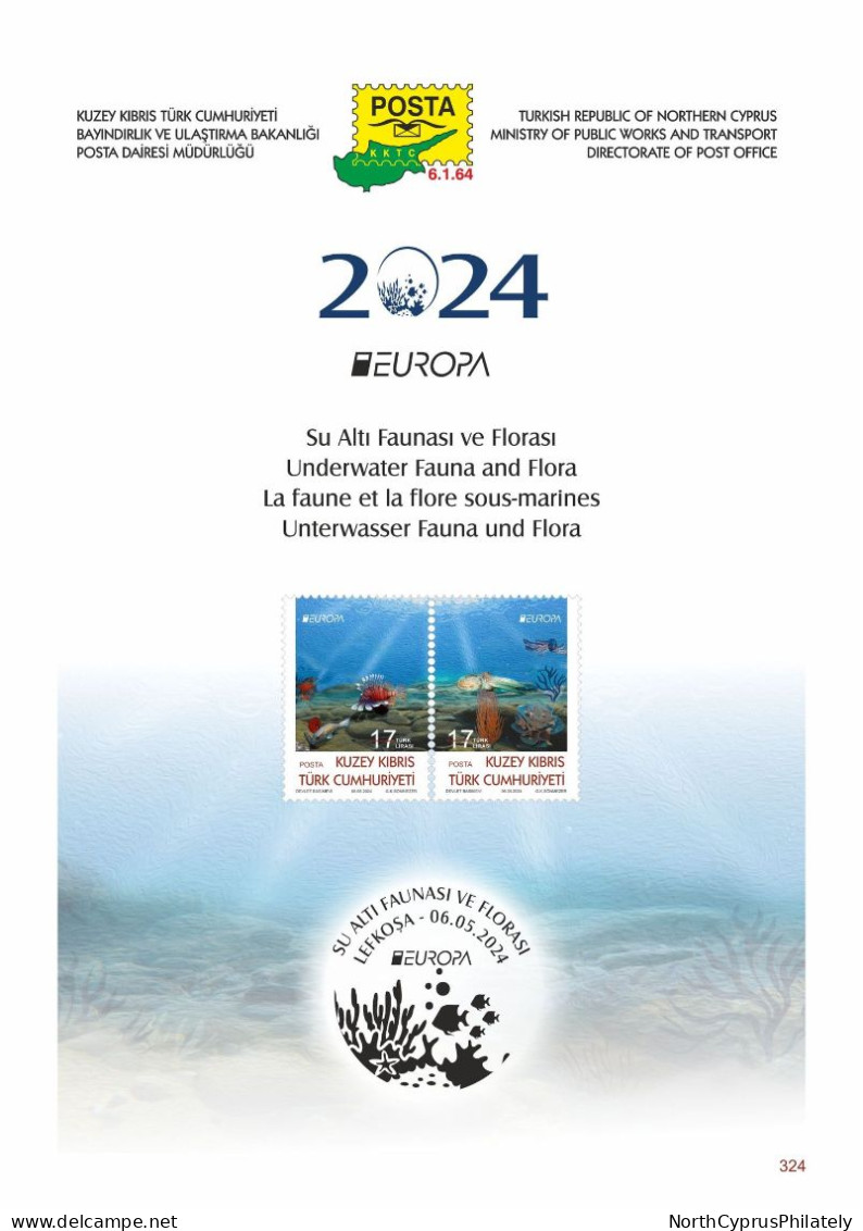 2024 TURKISH CYPRUS ZYPERN " Europa Underwater Fauna Flora Fishes" FDC - Covers & Documents