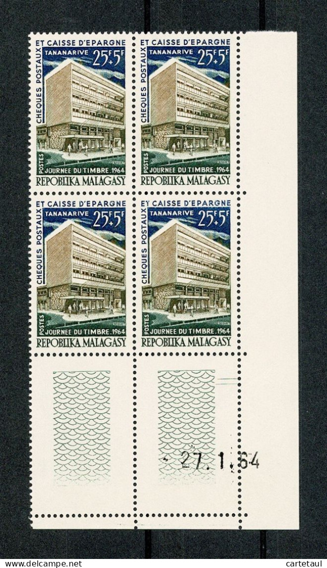 MADAGASCAR  Chèques Postaux  Bloc De 4 Coin Daté  27.1.64 ** Gomme Intacte - Madagaskar (1960-...)