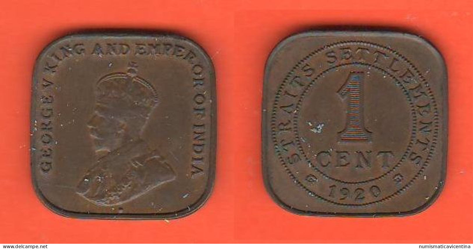 Straits & Settlemens 1 Cent 1920 Bronze Coin Malesia Malaysia British Administration   C 7 - Colonie