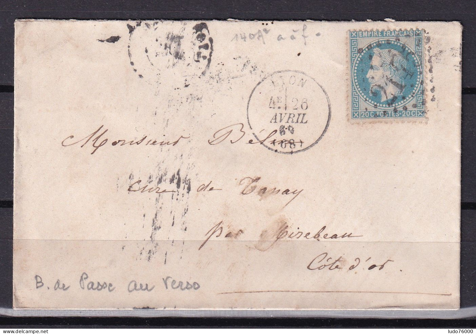 D 808 / NAPOLEON N° 29 SUR LETTRE - 1863-1870 Napoleon III Gelauwerd