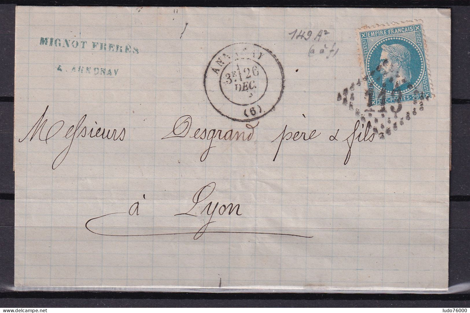 D 808 / NAPOLEON N° 29 SUR LETTRE - 1863-1870 Napoleon III Gelauwerd