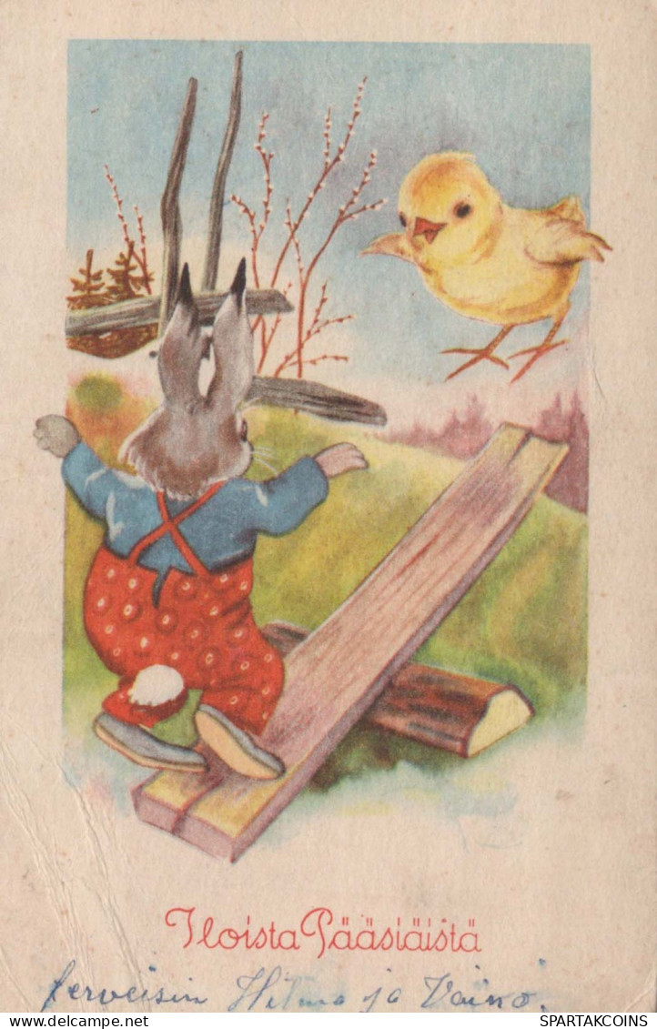 OSTERN KANINCHEN EI Vintage Ansichtskarte Postkarte CPA #PKE236.DE - Ostern