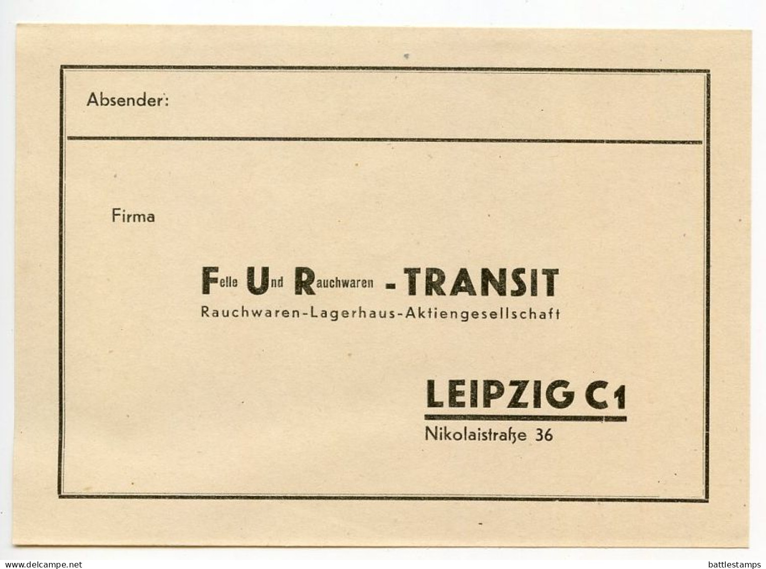Germany 1941 Cover w/ Letter, Etc.; Leipzig - FUR-TRANSIT, Rauchwaren-Lagerhaus-Aktiengesellschaft; 8pf. Hindenburg