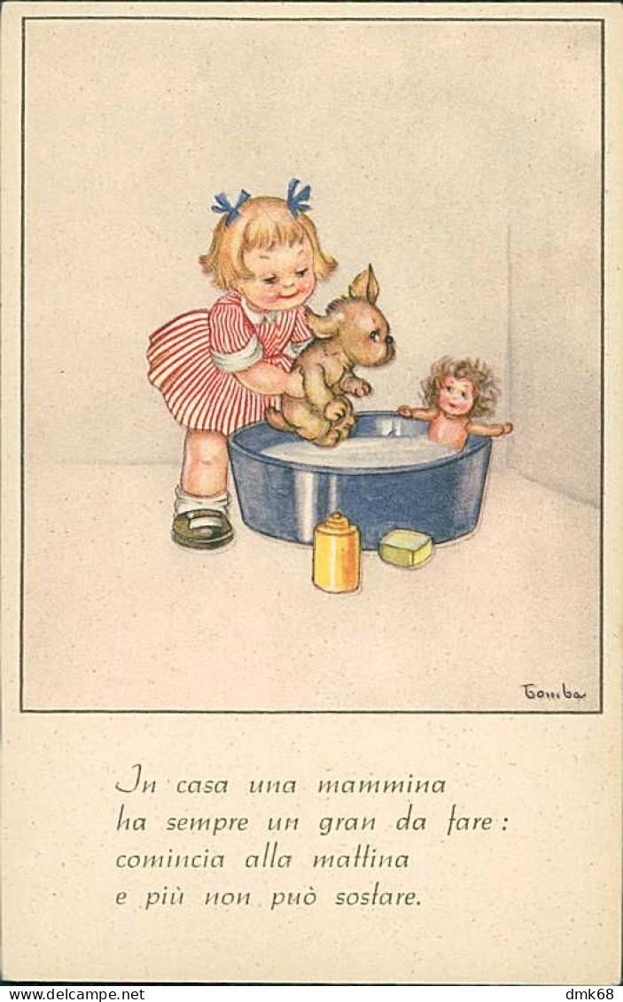 MARIA PIA FRANZONI TOMBA SIGNED 1940s POSTCARD - GIRL & DOG & DOLL   (5718) - Autres & Non Classés