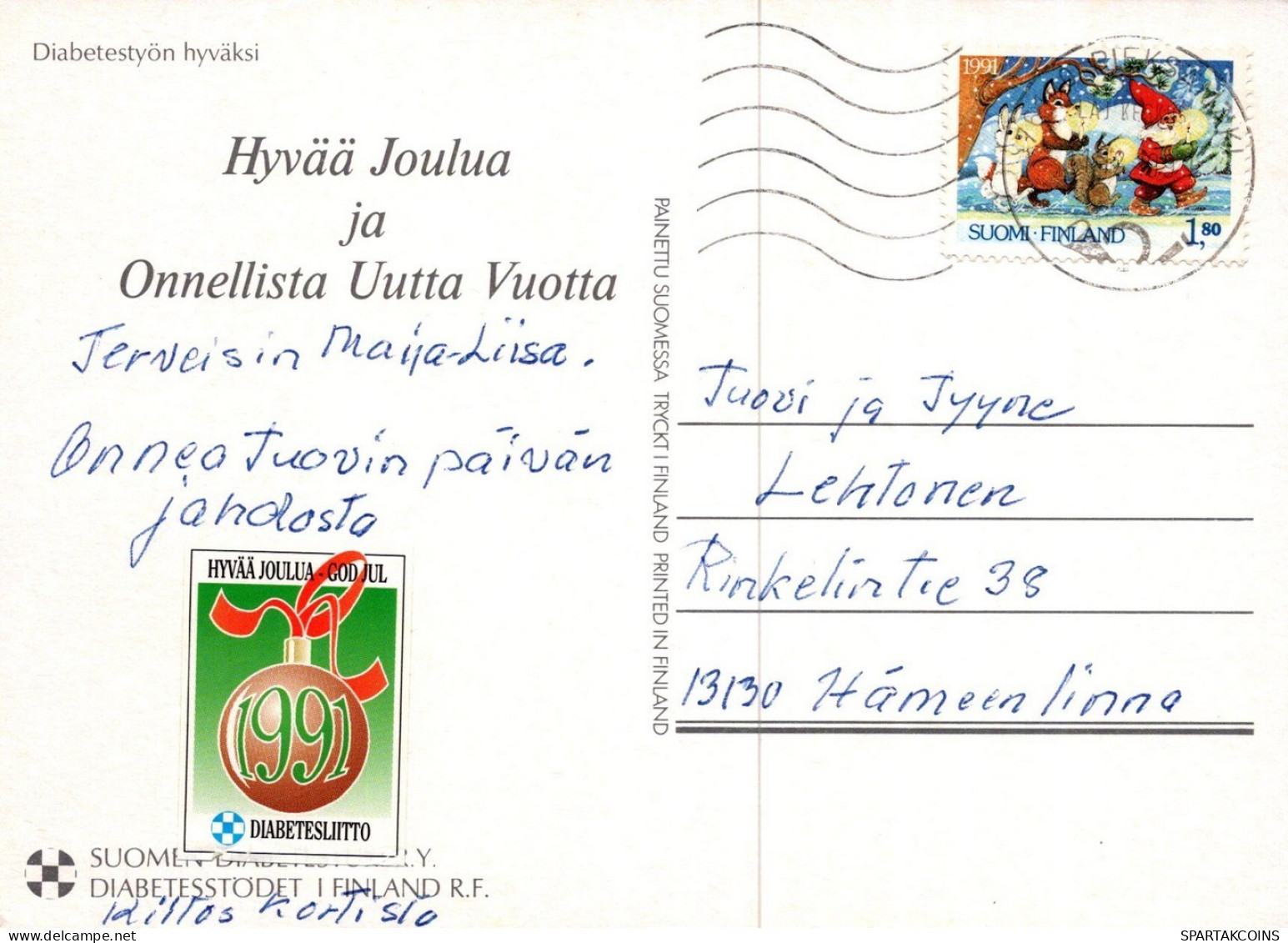 WEIHNACHTSMANN SANTA CLAUS TIERE WEIHNACHTSFERIEN Vintage Postkarte CPSM #PAK767.DE - Kerstman