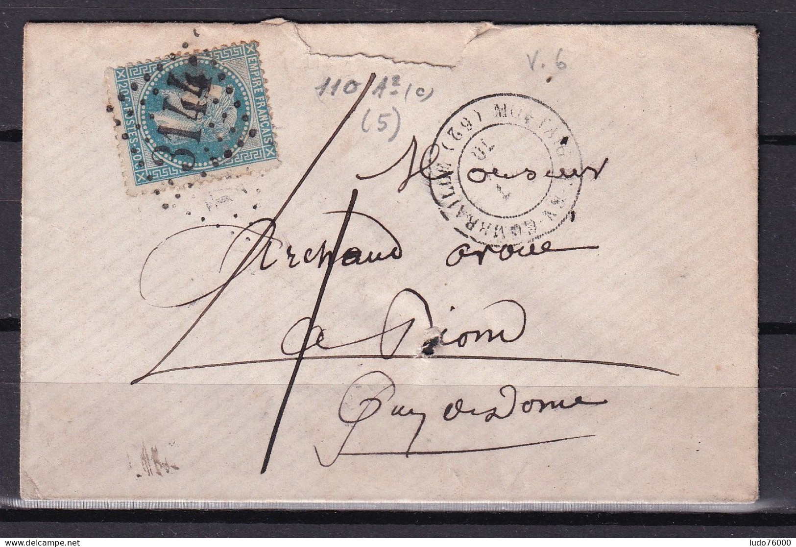 D 808 / NAPOLEON N° 29 SUR LETTRE - 1863-1870 Napoleon III Gelauwerd