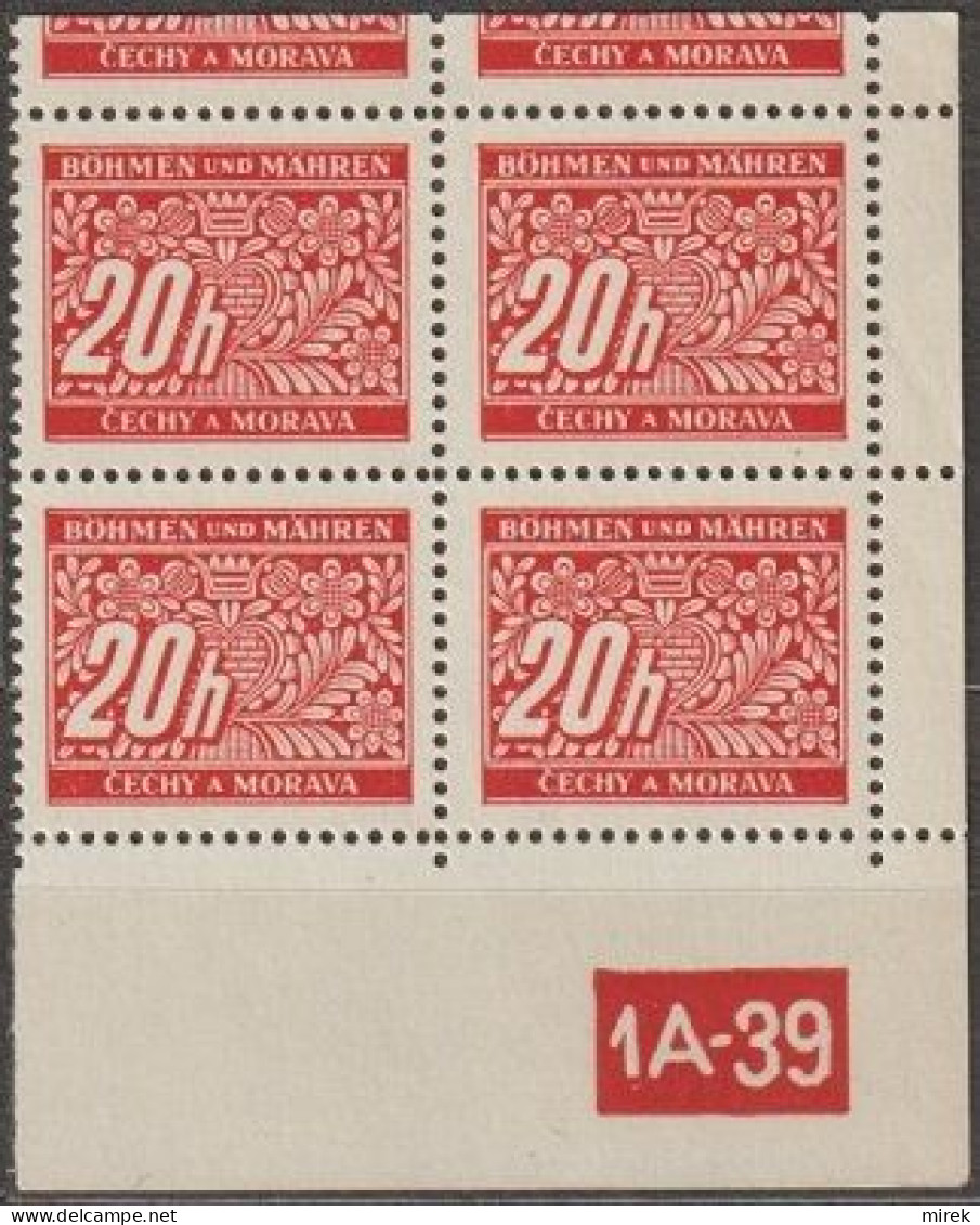 075/ Pof. DL 3, Cut Corner 4-block, Perforated Border, Plate Number 1A-39 - Ungebraucht