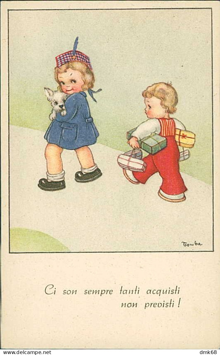 MARIA PIA FRANZONI TOMBA SIGNED 1940s POSTCARD - CHILDREN & DOG  (5719) - Other & Unclassified