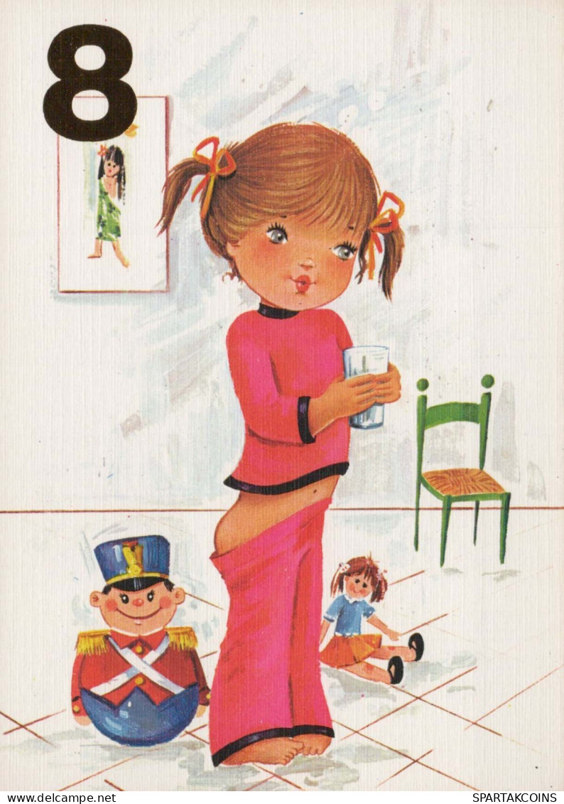 FELIZ CUMPLEAÑOS 8 Año De Edad CHICA NIÑOS Vintage Tarjeta Postal CPSM #PBT737.ES - Geburtstag