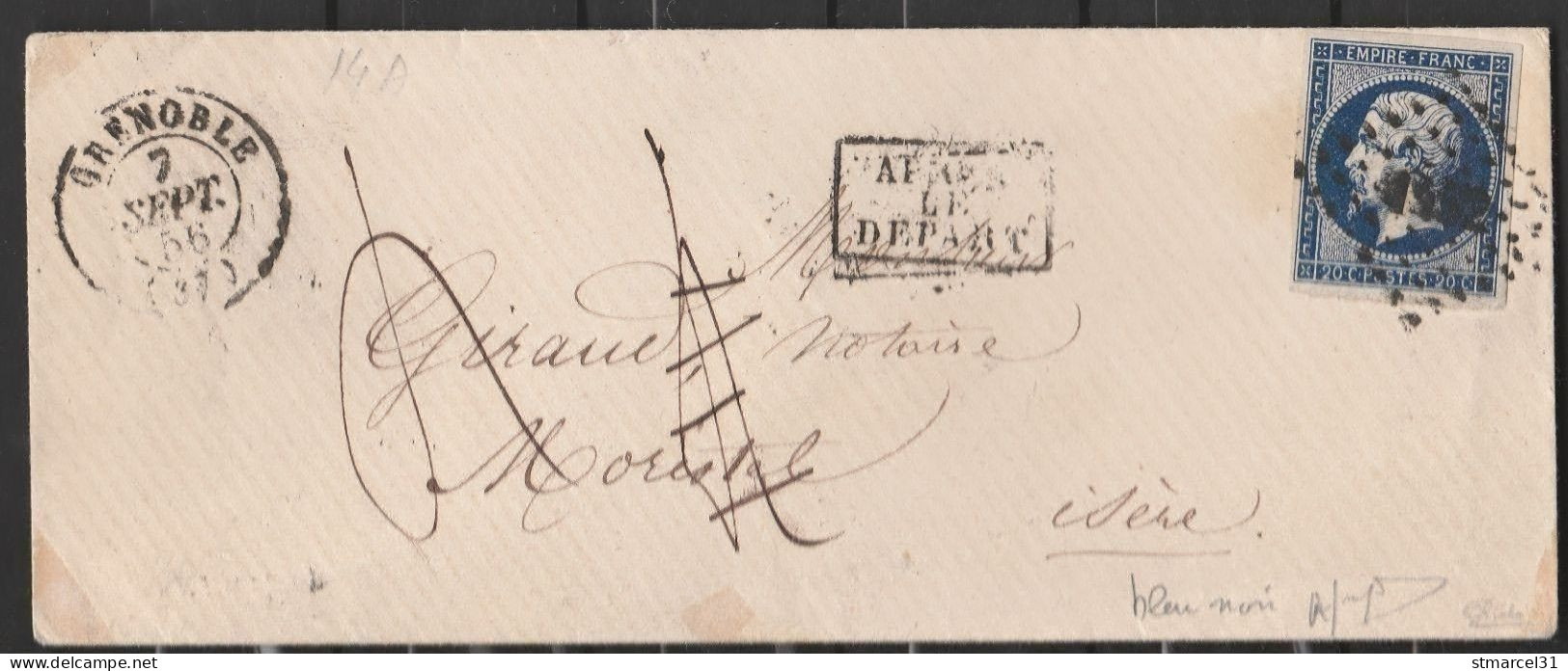 LE VRAI BLEU NOIR Nuance INTENSE Sur Lettre(350€) TAXEE/DETAXEE N°14ab TBE Luxe Signé Calves Cote ?? - 1853-1860 Napoléon III