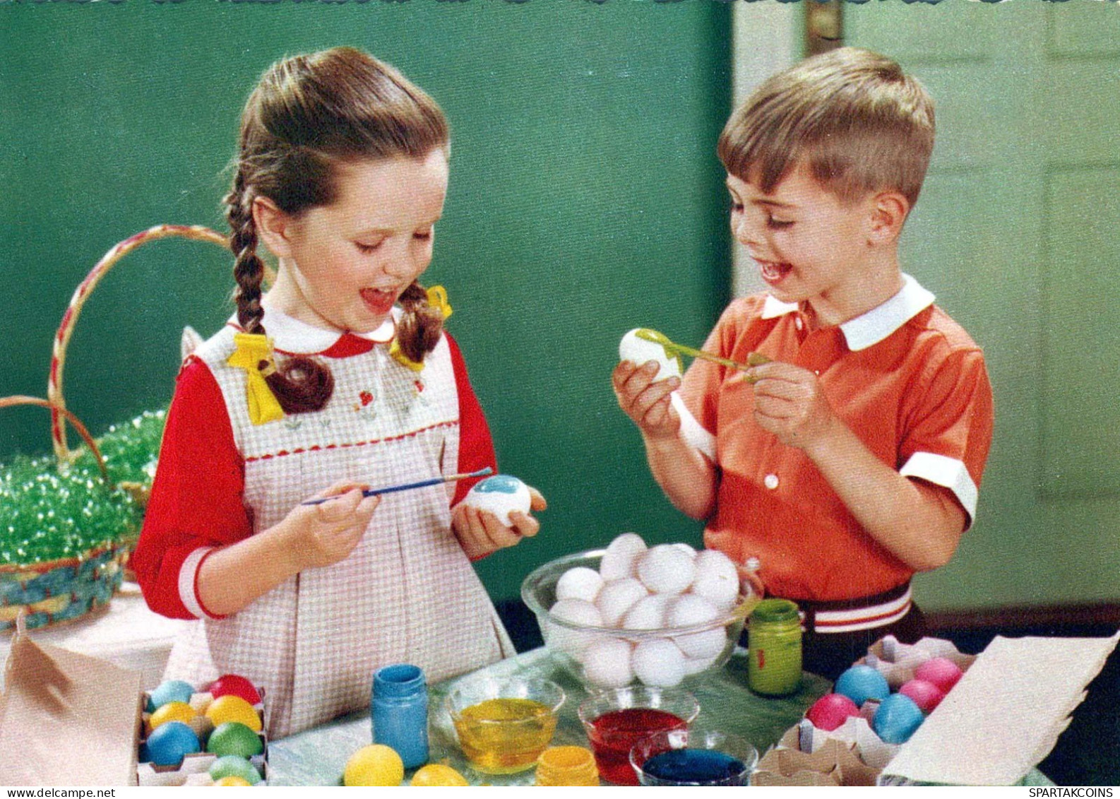 PASCUA NIÑOS HUEVO Vintage Tarjeta Postal CPSM #PBO345.ES - Ostern