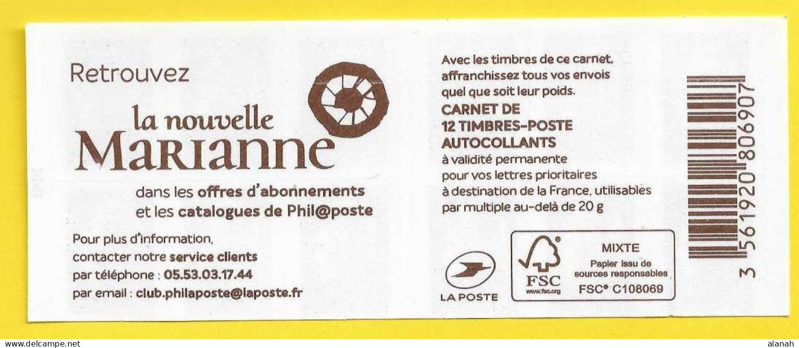 CARNET FAUX Des "Hauts De Seine" BAS COURT Marianne L'Engagée Carnet X 12 Adhésifs France - Other & Unclassified