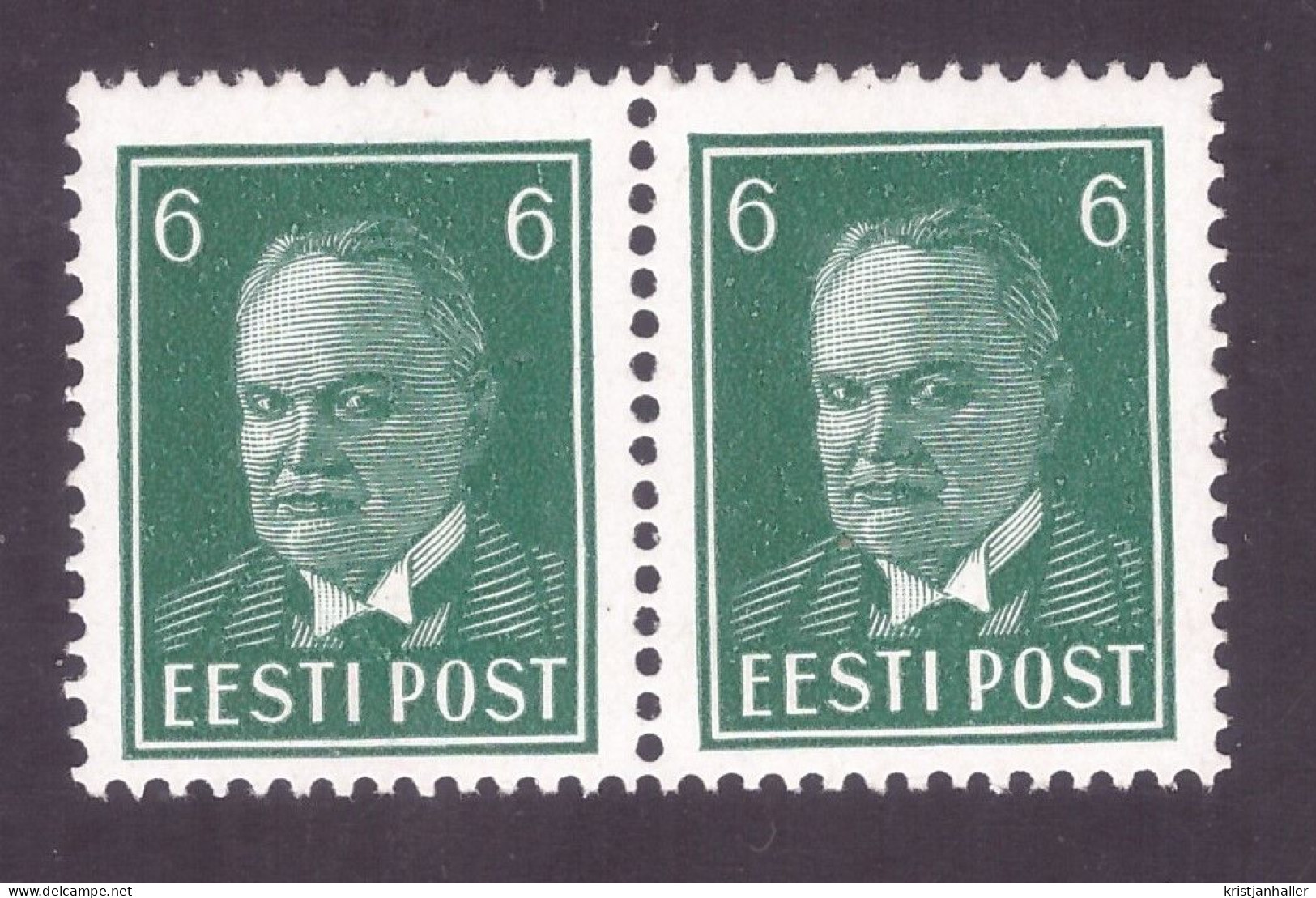 1940 PRESIDENT KONSTANTIN PÄTS 6 S. Blackish Blue-green Pair MNH (Michel: 157w) - Estland