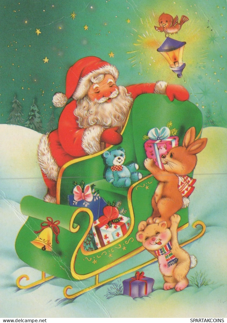 PAPÁ NOEL Animales NAVIDAD Fiesta Vintage Tarjeta Postal CPSM #PAK765.ES - Santa Claus