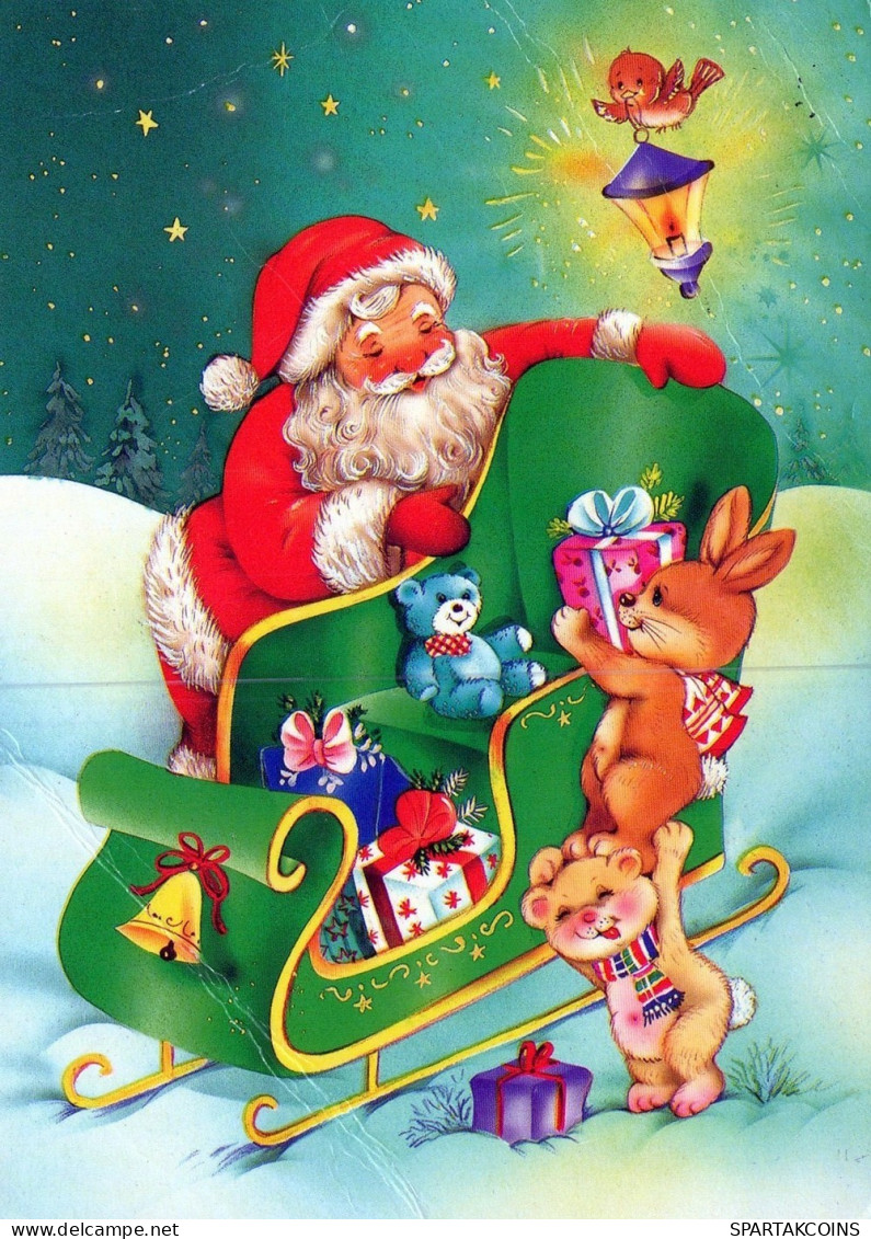 PAPÁ NOEL Animales NAVIDAD Fiesta Vintage Tarjeta Postal CPSM #PAK765.ES - Kerstman