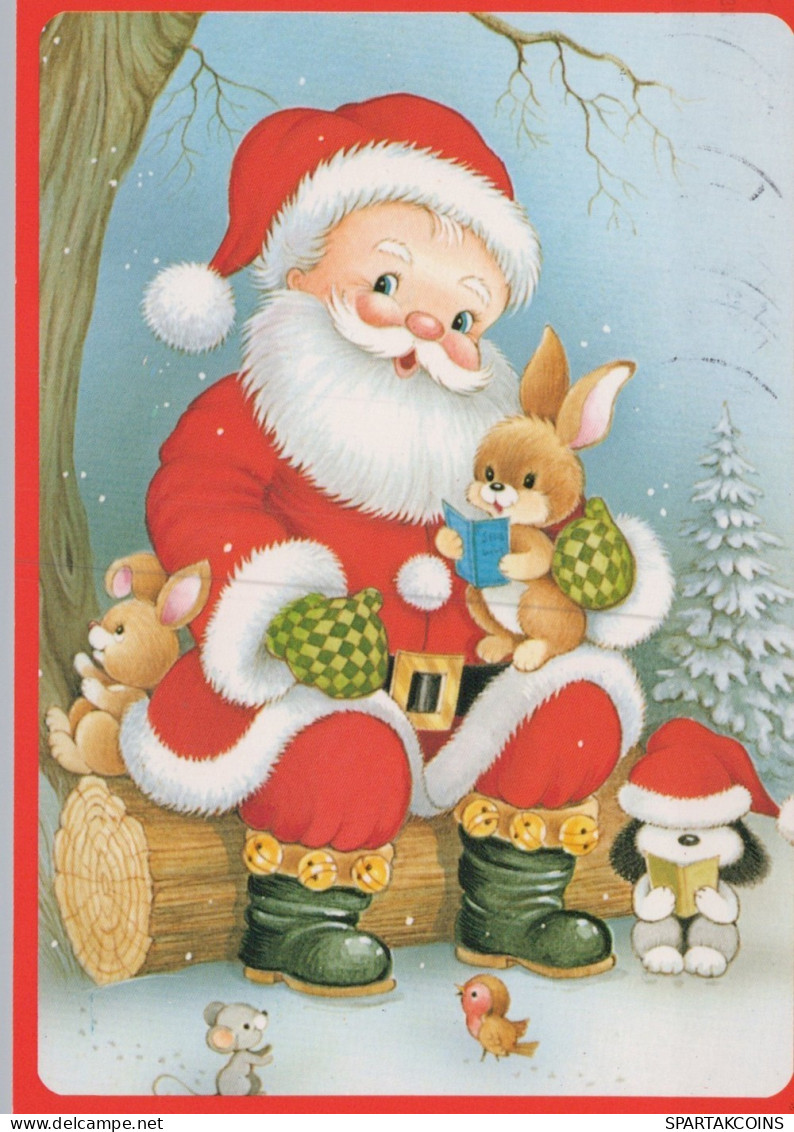 PAPÁ NOEL Animales NAVIDAD Fiesta Vintage Tarjeta Postal CPSM #PAK637.ES - Santa Claus