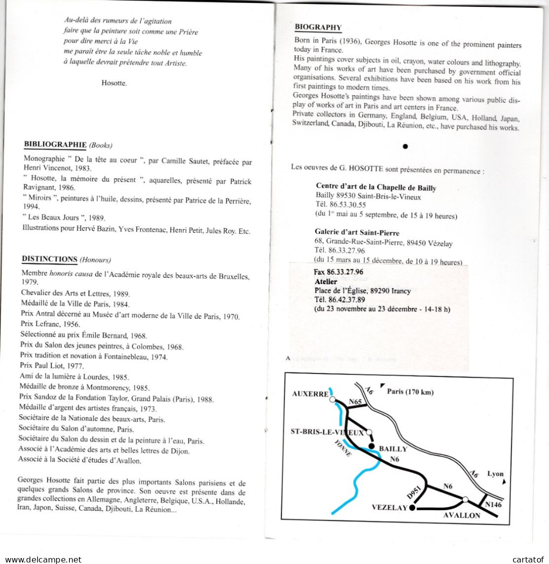 Georges HOSOTTE . Biographie , Expositions Et Rétrospectives , Bibliographie , Distinctions , SAINT BRIS LE VINEUX … - Andere & Zonder Classificatie