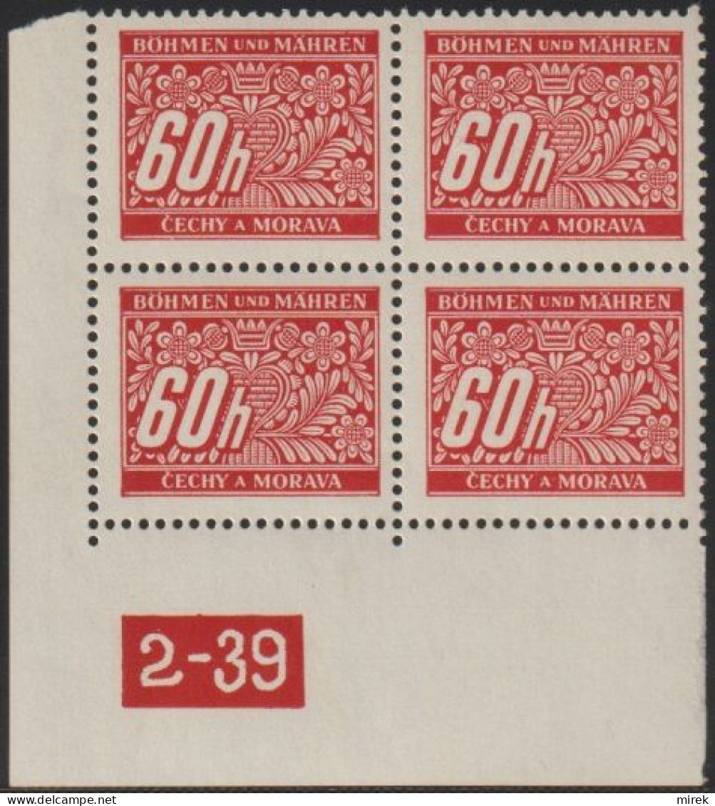 077/ Pof. DL 7, Corner 4-block, Non-perforated Border, Plate Number 2-39 - Unused Stamps