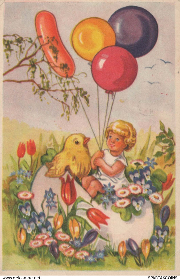 PÂQUES ENFANTS ŒUF Vintage Carte Postale CPA #PKE361.FR - Easter