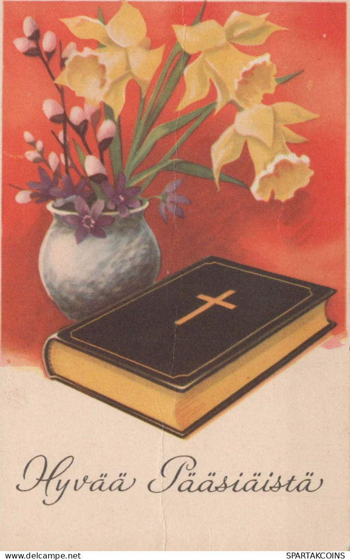 PÂQUES LA BIBLE FLEURS Vintage Carte Postale CPSMPF #PKD409.FR - Easter