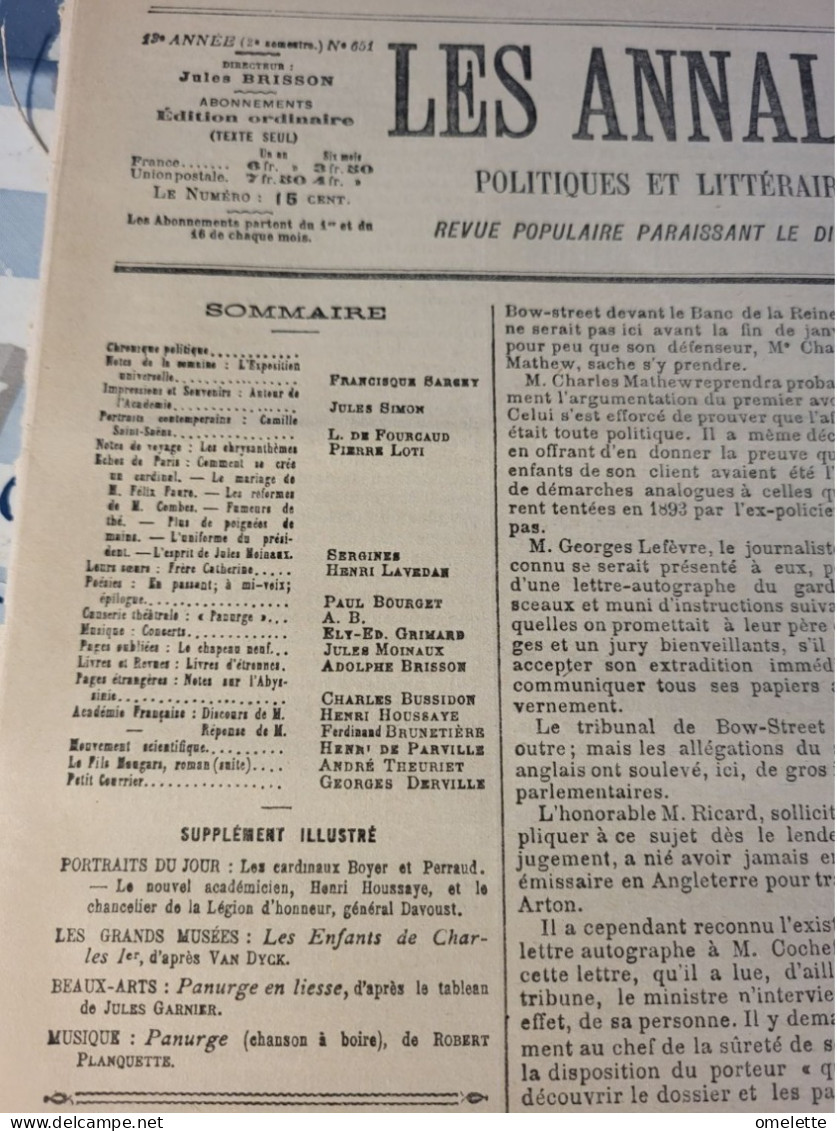 ANNALES 95 /CARDINAL BOYER PERRAUD/GENERAL DAVOUST /HENRY HOUSSAYE  ACADEMIE /PANURGE PLANQUETTE SAINT ALBIN MEILHAC - Revistas - Antes 1900