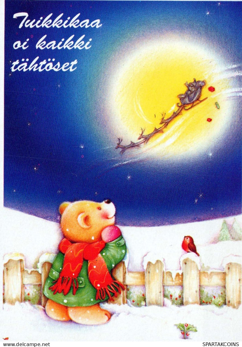 Bonne Année Noël OURS EN PELUCHE Vintage Carte Postale CPSM #PAU866.FR - New Year