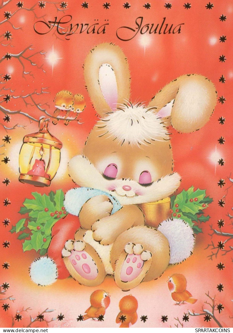 Bonne Année Noël LAPIN Vintage Carte Postale CPSM #PAV067.FR - New Year