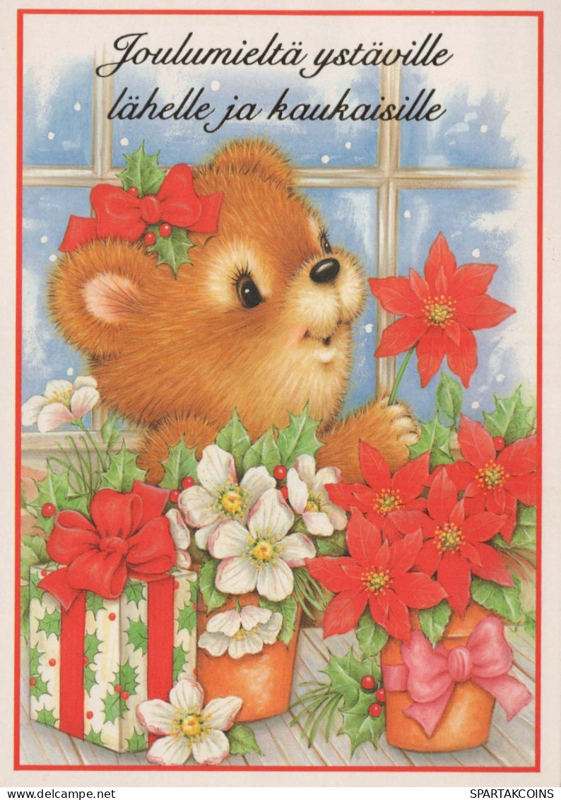 Bonne Année Noël OURS EN PELUCHE Vintage Carte Postale CPSM #PAU803.FR - Nieuwjaar