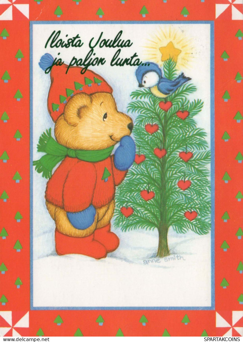 Bonne Année Noël OURS EN PELUCHE Vintage Carte Postale CPSM #PAU667.FR - New Year