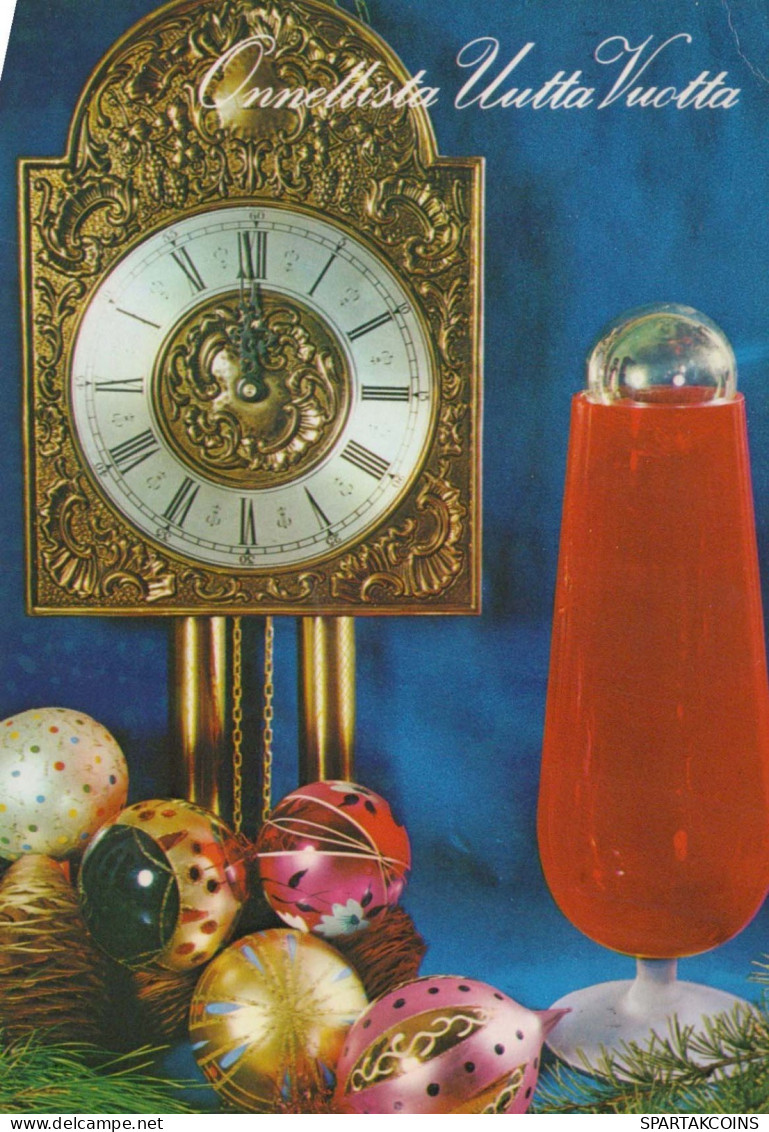 Bonne Année Noël HORLOGE DE TABLE Vintage Carte Postale CPSM #PAT751.FR - Nieuwjaar