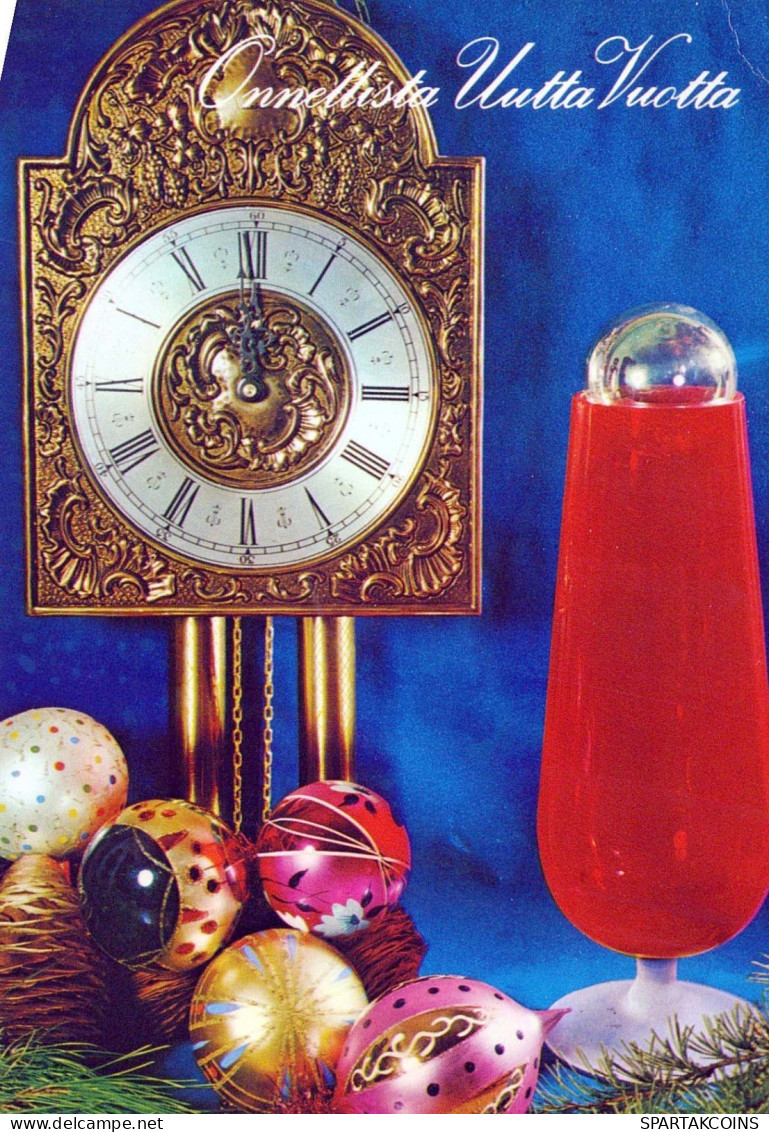 Bonne Année Noël HORLOGE DE TABLE Vintage Carte Postale CPSM #PAT751.FR - Nieuwjaar