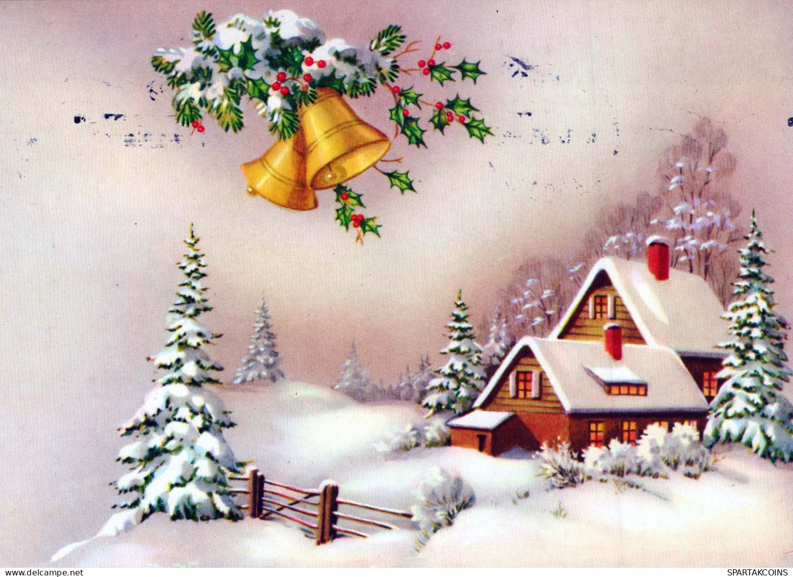 Bonne Année Noël CLOCHE Vintage Carte Postale CPSM #PAT444.FR - Nieuwjaar