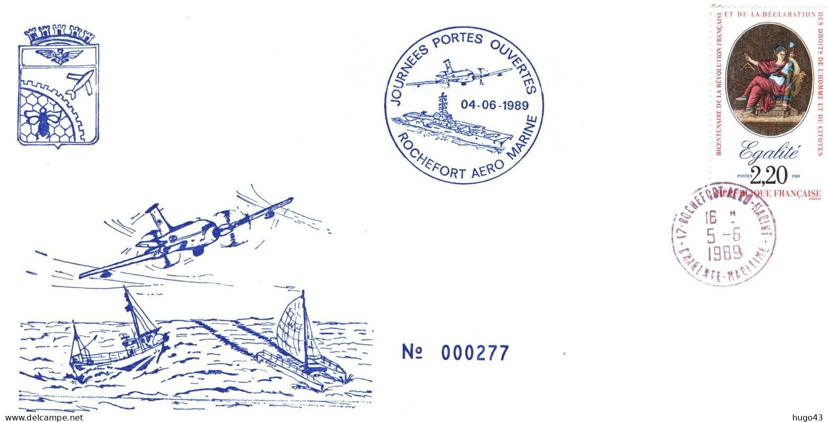 ENVELOPPE AVEC CACHET ROCHEFORT AERO MARINE - JOURNEES PORTES OUVERTES  LE 04/06/1989 - PLI NUMEROTE N° 277 - Poste Navale