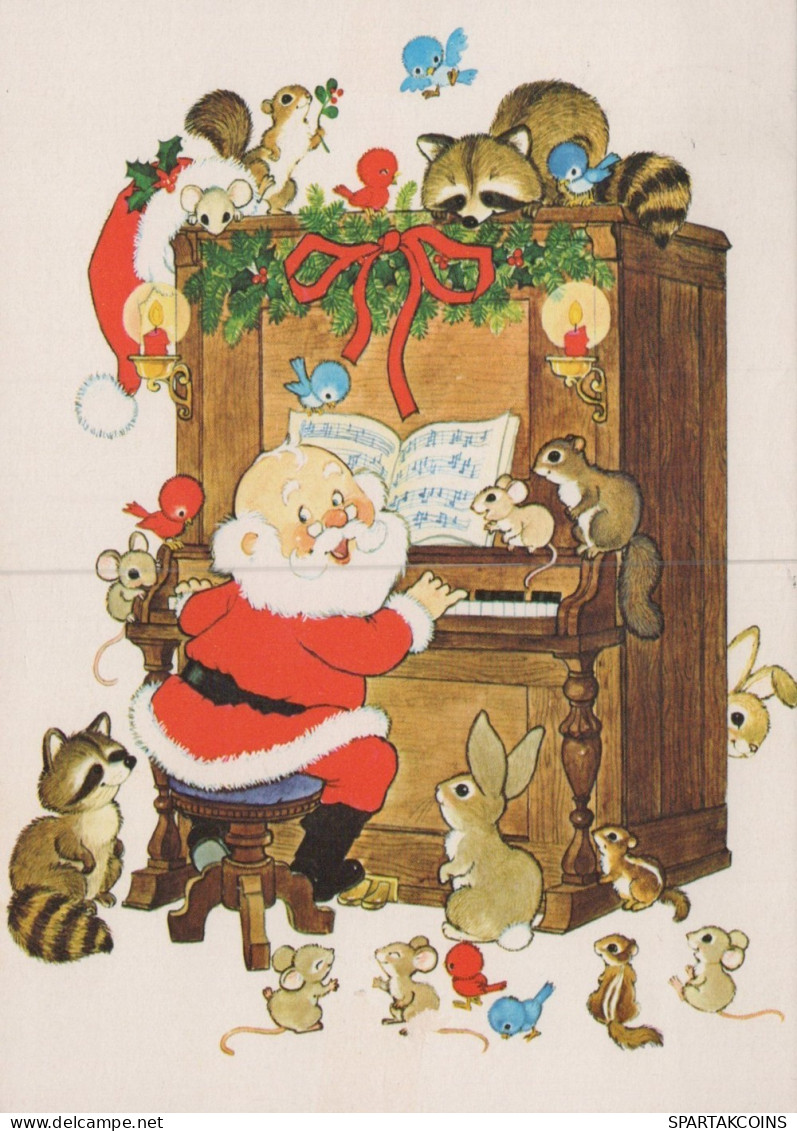 PÈRE NOËL Animaux NOËL Fêtes Voeux Vintage Carte Postale CPSM #PAK766.FR - Santa Claus