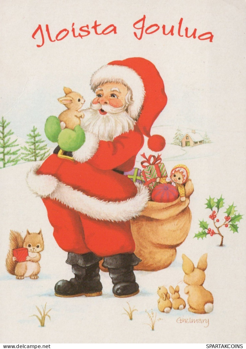 PÈRE NOËL Animaux NOËL Fêtes Voeux Vintage Carte Postale CPSM #PAK502.FR - Santa Claus