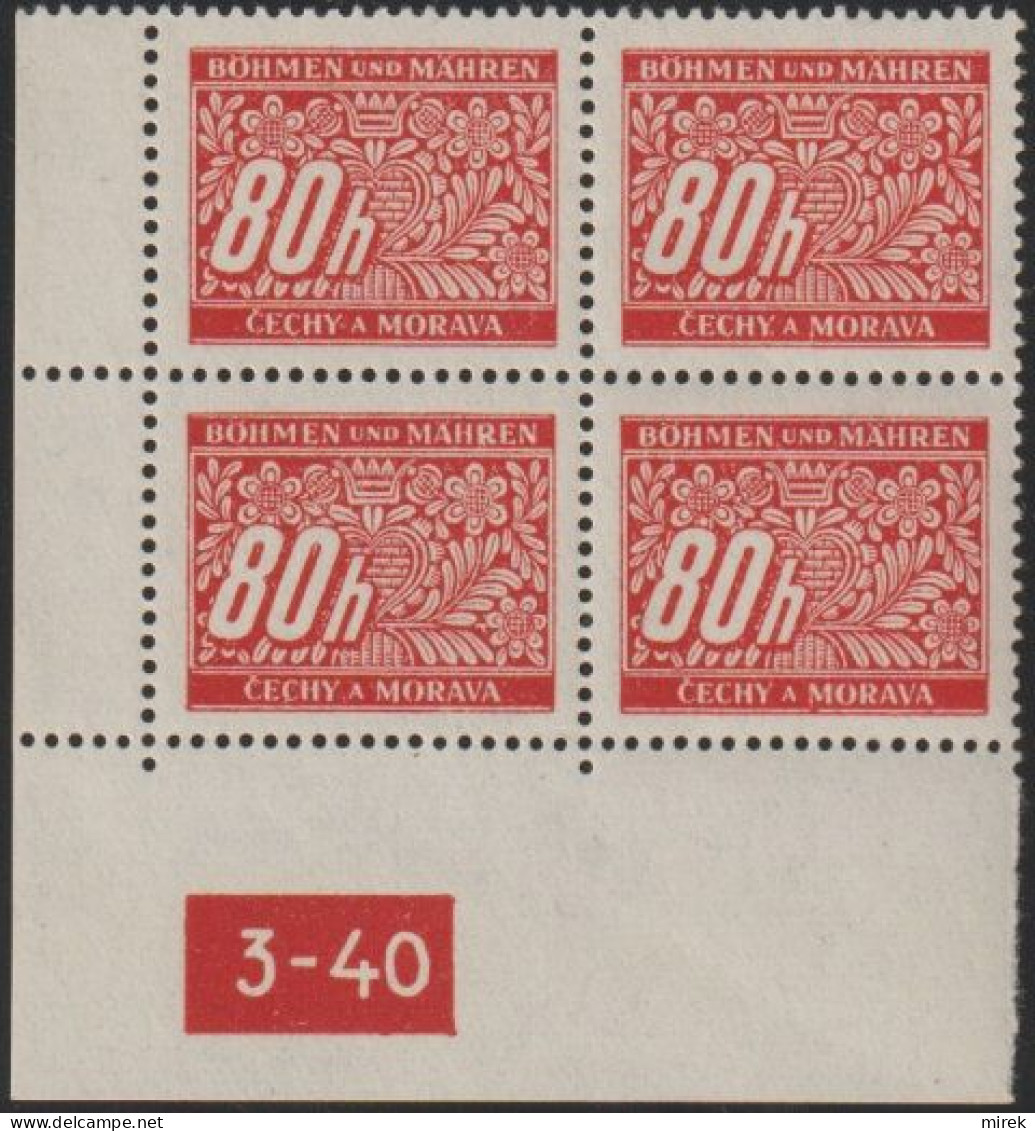 079/ Pof. DL 8, Corner 4-block, Perforated Border, Plate Number 3-40 - Unused Stamps