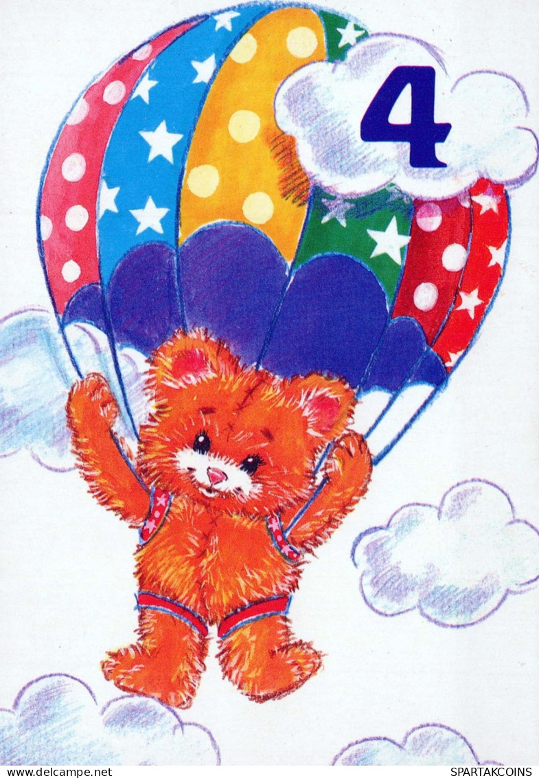 HAPPY BIRTHDAY 4 Year Old BEAR Animals Vintage Postcard CPSM #PBS401.GB - Compleanni