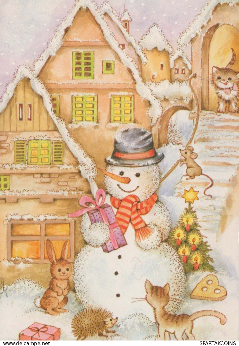 Happy New Year Christmas SNOWMAN Vintage Postcard CPSM #PBM528.GB - Nieuwjaar