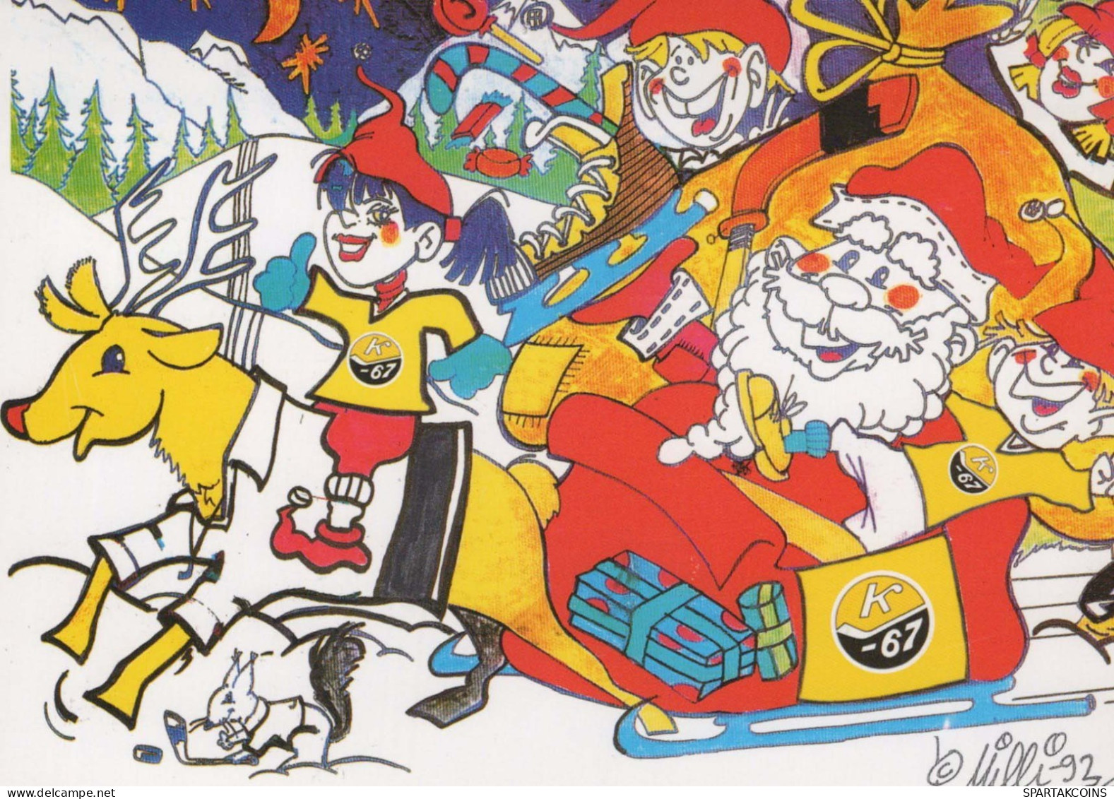 SANTA CLAUS Happy New Year Christmas DEER Vintage Postcard CPSM #PBB176.GB - Kerstman