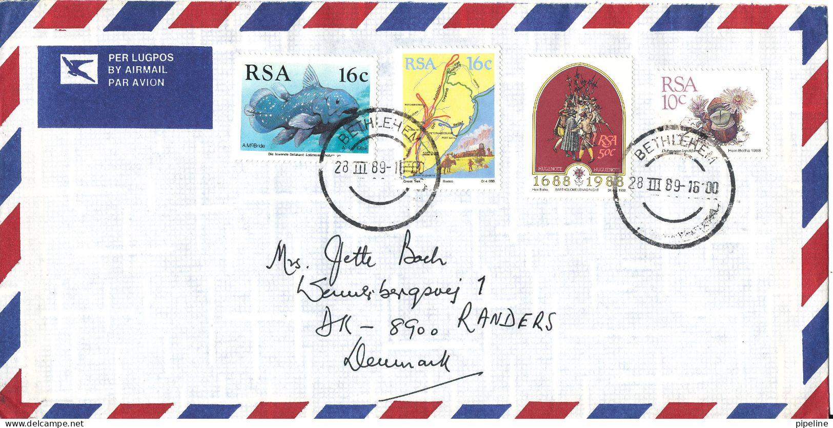South Africa RSA Air Mail Cover Sent To Denmark Bethlehem 28-3-1989 Topic Stamps Incl. MAP Nice Cover - Airmail