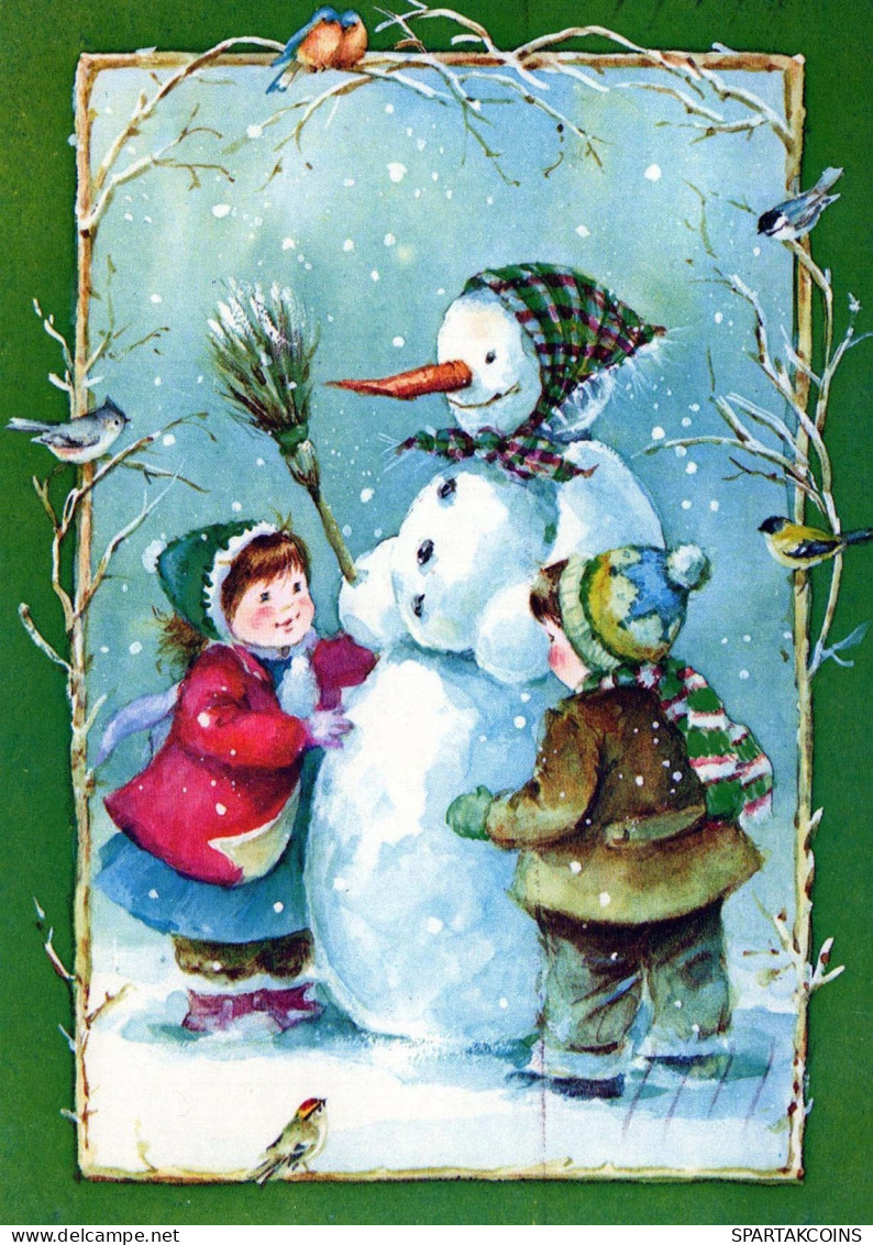 Happy New Year Christmas SNOWMAN CHILDREN Vintage Postcard CPSM #PAZ719.GB - Año Nuevo