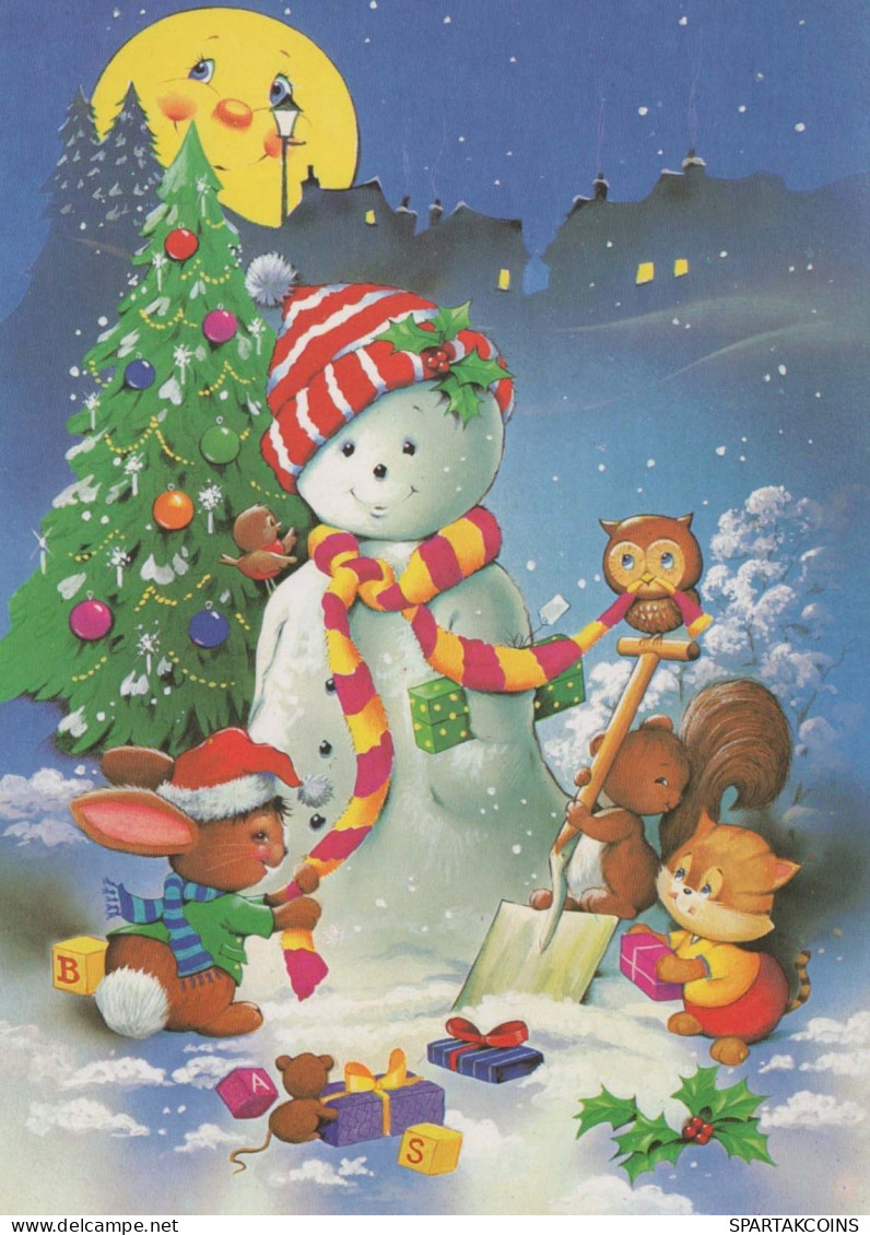 Happy New Year Christmas SNOWMAN Vintage Postcard CPSM #PAZ785.GB - New Year