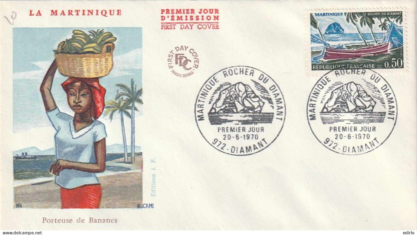 ///   FRANCE ///    PREMIER JOUR ---  FDC  ---  MARTINIQUE Porteuse De Bananes - 1970-1979