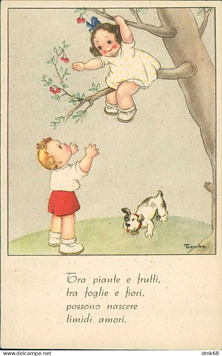 MARIA PIA FRANZONI TOMBA SIGNED 1940s POSTCARD - CHILDREN & DOG / BAMBINI & CANE (5723/2) - Sonstige & Ohne Zuordnung