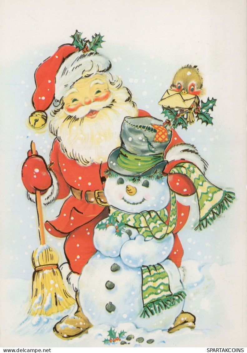 SANTA CLAUS Happy New Year Christmas SNOWMAN Vintage Postcard CPSM #PAU393.GB - Kerstman