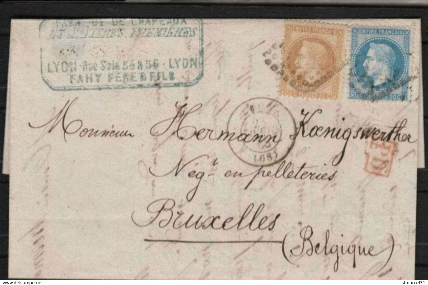 LES 2 Types A Sur SUPERBE Lettre Pour La BELGIQUE N°28A Et 29A TBE Luxe Cote 180€ - 1863-1870 Napoléon III. Laure