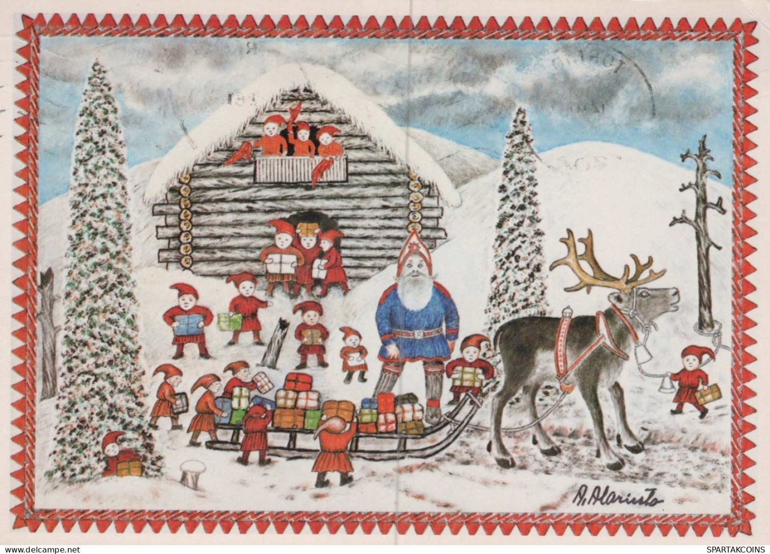 SANTA CLAUS ANIMALS CHRISTMAS Holidays Vintage Postcard CPSM #PAK978.GB - Santa Claus